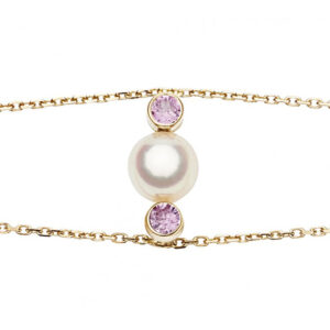 TENDRE RÊVE - Bracelet or, perle d'Akoya et saphirs roses