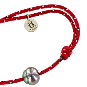 Bijou homme perle de Tahiti cerclée sur cordon rouge - JDL Paris