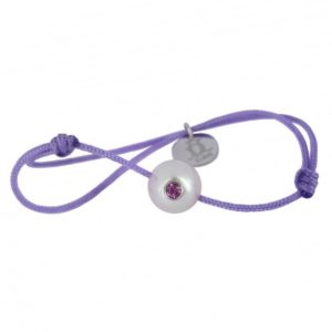 Bracelet pour enfants et bébés JDL Paris - perle de culture avec saphir rose, cordon de couleur et or 18K