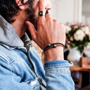 Bracelets luxe homme perles de Tahiti gravées main, diamants et or