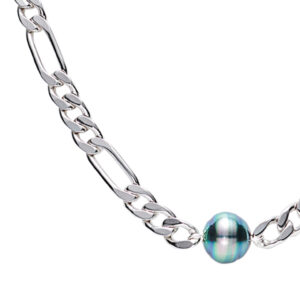 Collier homme perle de tahiti et argent maille alternée - JDL Paris