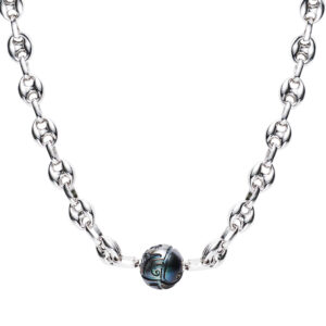 Collier pour homme maille grains de café et perle de Tahiti gravée - bijou homme original