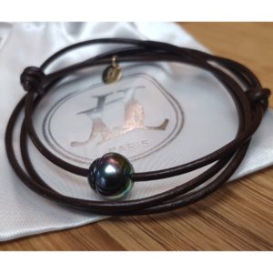Collier perle de Tahiti pour homme sur cuir marron - JDL Paris - Terre Ocean
