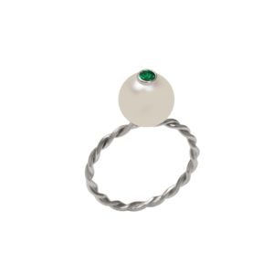 MANÈGE DES RÊVES Bague perle d'Akoya et émeraude