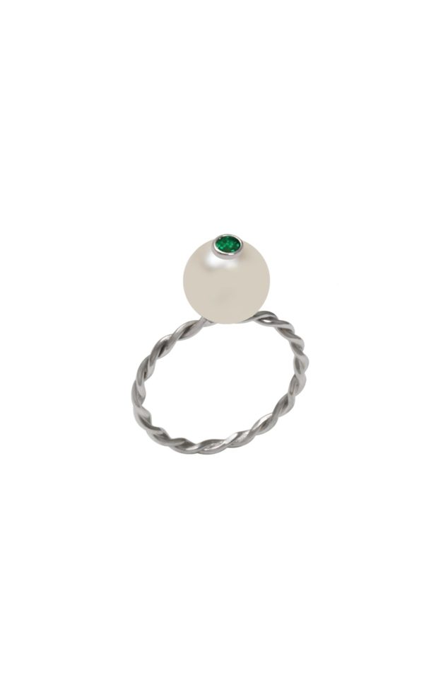 Bague Manège des reves - émeraude, perle d'Akoya, or - JDL Paris by Jessie Lemaire