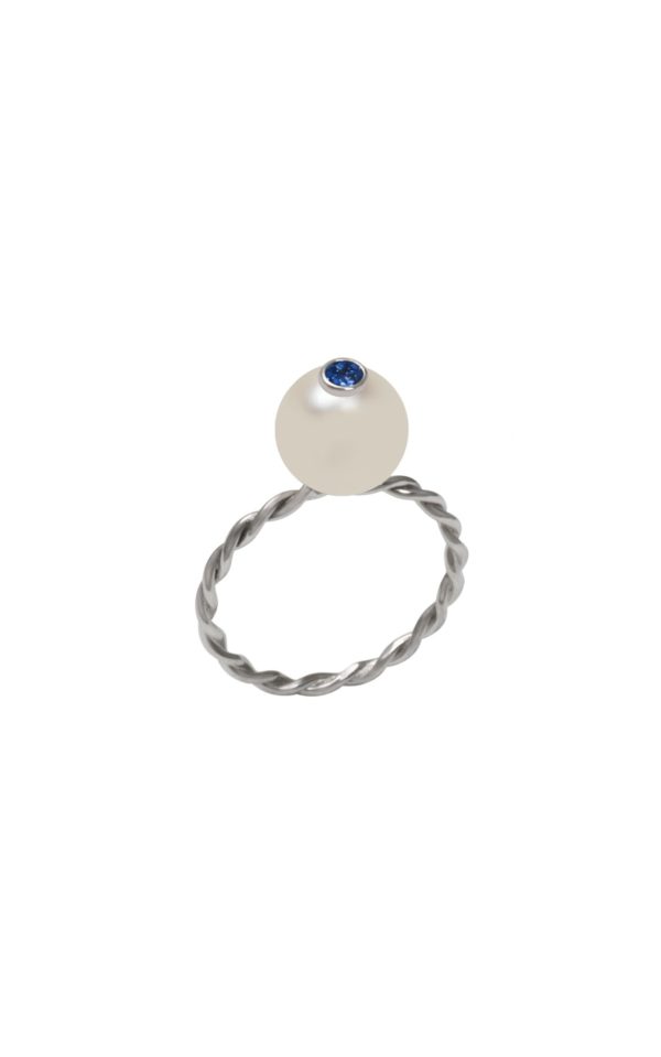 Bague manege des reves - perle d'akoya, saphir bleu et or 18K - JDL Paris by Jessie Lemaire