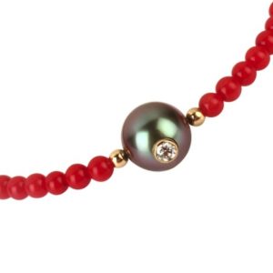 Bijou rouge avec perle de Tahiti et diamant - JDL Paris - Little pretty Monoï