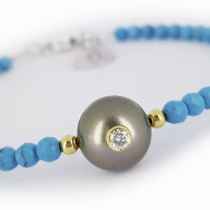 LITTLE PRETTY MONOÏ - Bracelet perle de Tahiti, turquoise et diamant