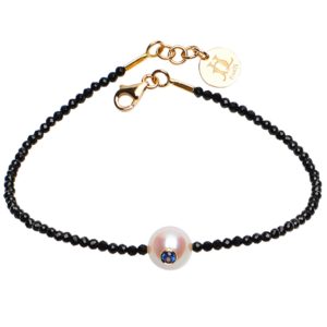 SHINING MONOÏ  Bracelet spinelle noir, perle et saphir bleu