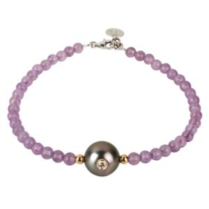 LITTLE PRETTY MONOÏ   Bracelet perle de Tahiti, diamant et améthyste