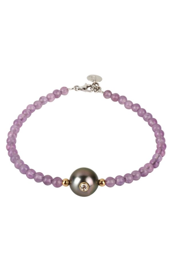 Bracelet perle de tahiti diamant et améthyste - JDL Paris - Bijou perle original