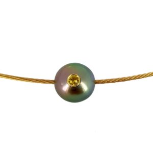 MAGIC MONOÏ - Collier câble en or, perle de Tahiti et saphir jaune