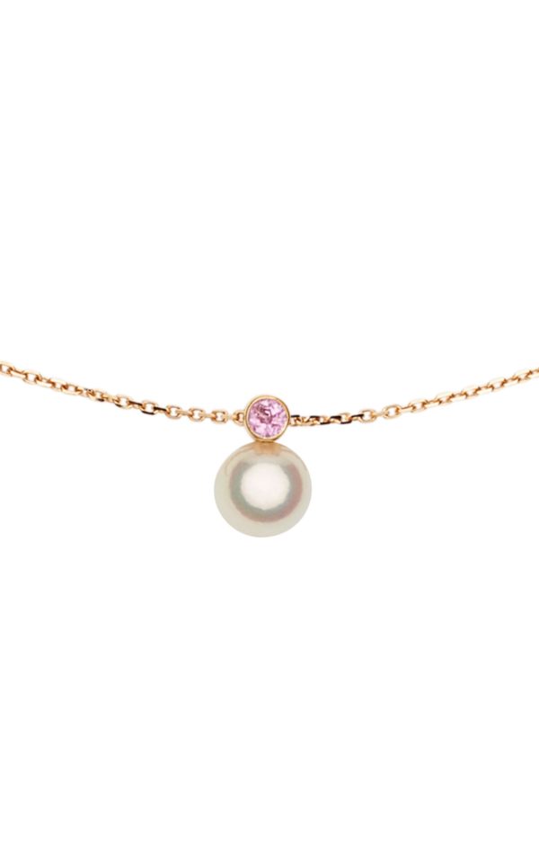 Collier fin pour femme or jaune, perle d'Akoya et saphir rose - JDL Paris