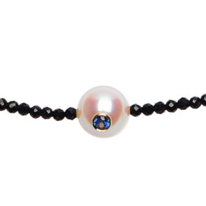 SHINING MONOÏ    Collier spinelle noir, perle blanche, saphir et or