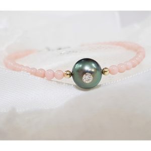 Little pretty Monoï - JDL Paris - bambou de mer rose, perle de Tahiti et diamant
