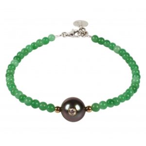 LITTLE PRETTY MONOÏ      Bracelet perle de Tahiti, diamant et agathe verte