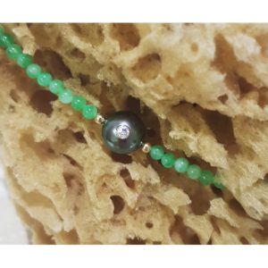 Little pretty monoï - agate verte, perle de tahiti et diamant - JDL Paris