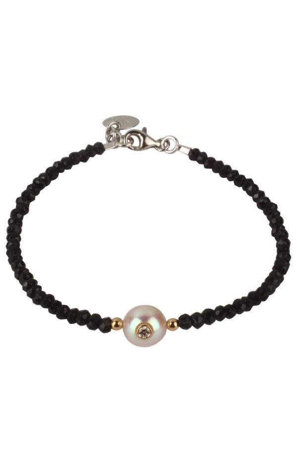 Little pretty monoï - spinelle noir, perle d'akoya, diamant, 2 ors - JDL Paris by Jessie Lemaire
