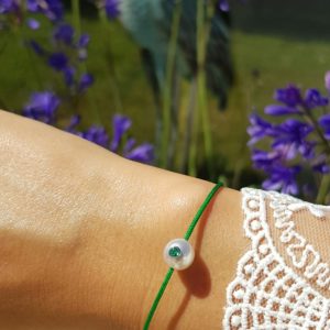 LUCKY MONOÏ + Bracelet perle d'Akoya et émeraude