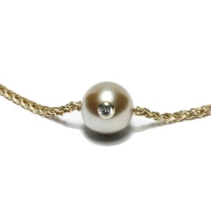 Perle de tahiti avec diamant sur chaine originale en or - JDL Paris
