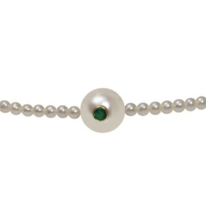 WHITE CANDY  Collier perles blanches, émeraude et or 18K