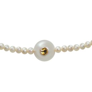WHITE CANDY   Collier perles blanches, saphir jaune et or 18K
