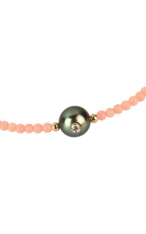 Collier Little pretty monoï - perle de Tahiti incrustée d'un diamant avec bambou de mer