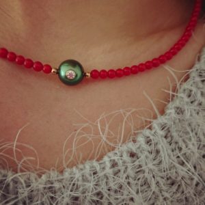 Collier Perle de Tahiti, diamant, or et bambou de mer - JDL Paris - Little pretty monoï