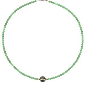 Collier agate verte, perle de Tahiti et diamant - Little Pretty Monoï by JDL Paris