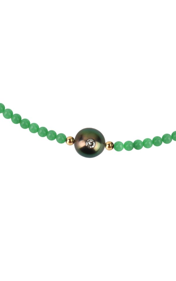 Collier little pretty monoï - agate verte, perle de Tahiti, diamant et or