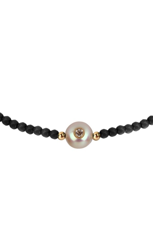 Collier spinelle noir, perle de culture d'akoya et diamant - Little pretty monoï by JDL Paris