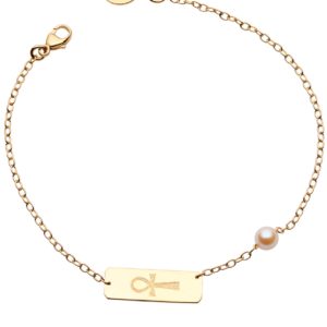 MA PERLE DE VIE Bracelet en or avec croix égyptienne et perle d'Akoya