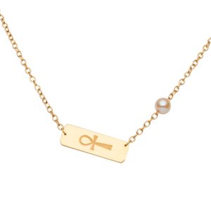 MA PERLE DE VIE Collier en or avec croix égyptienne et perle d'Akoya