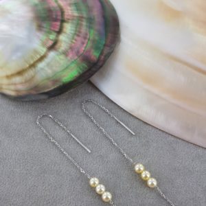 Boucles d'oreilles chaîne or et perles d'akoya - trio sublime - JDL Paris by Jessie Lemaire