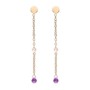 FOLIE PRECIEUSE  Boucles d'oreilles longues, perles, améthyste et or