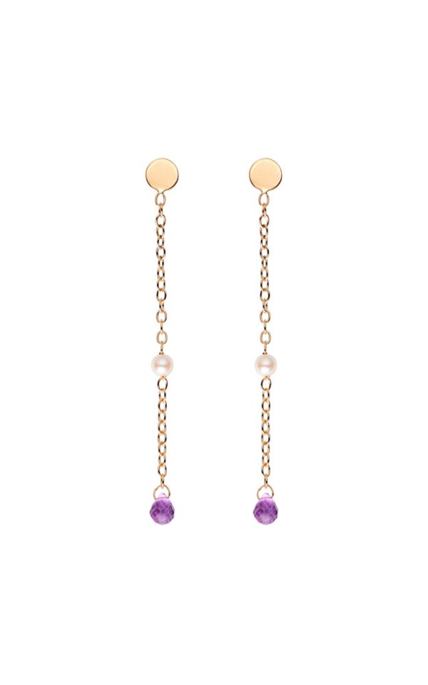 Folie Précieuse Boucles d'oreilles or perles de culture et gouttes d'amethyste JDL Paris
