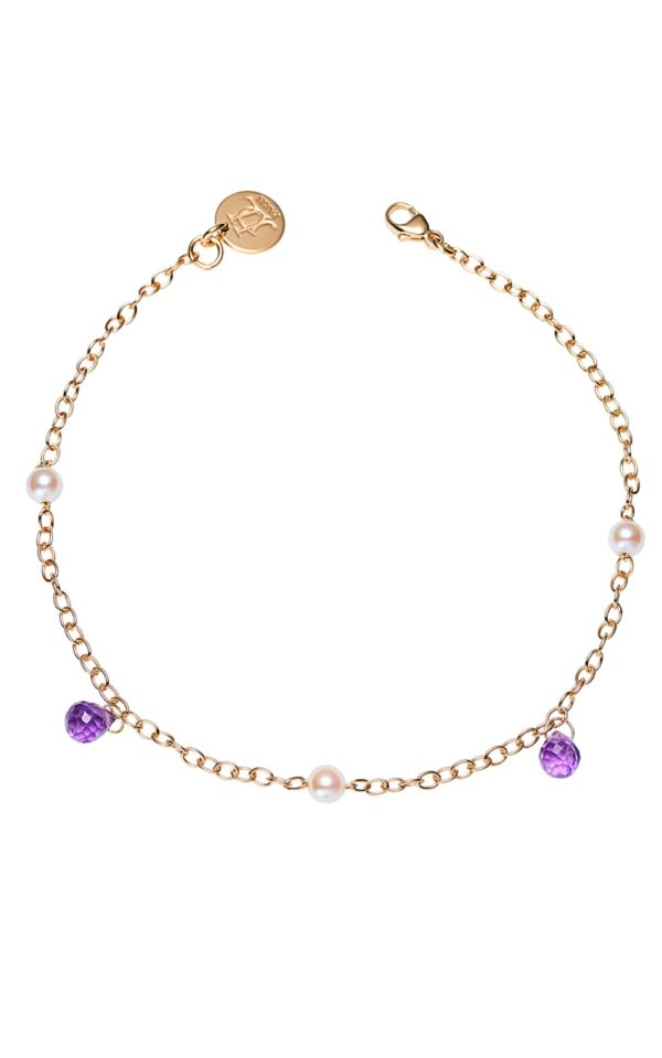 Folie Précieuse Bracelet or perles de culture et gouttes d'amethyste JDL Paris