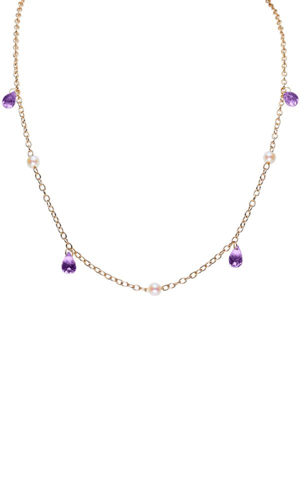 Folie Précieuse Collier or perles de culture et gouttes d'amethyste JDL Paris
