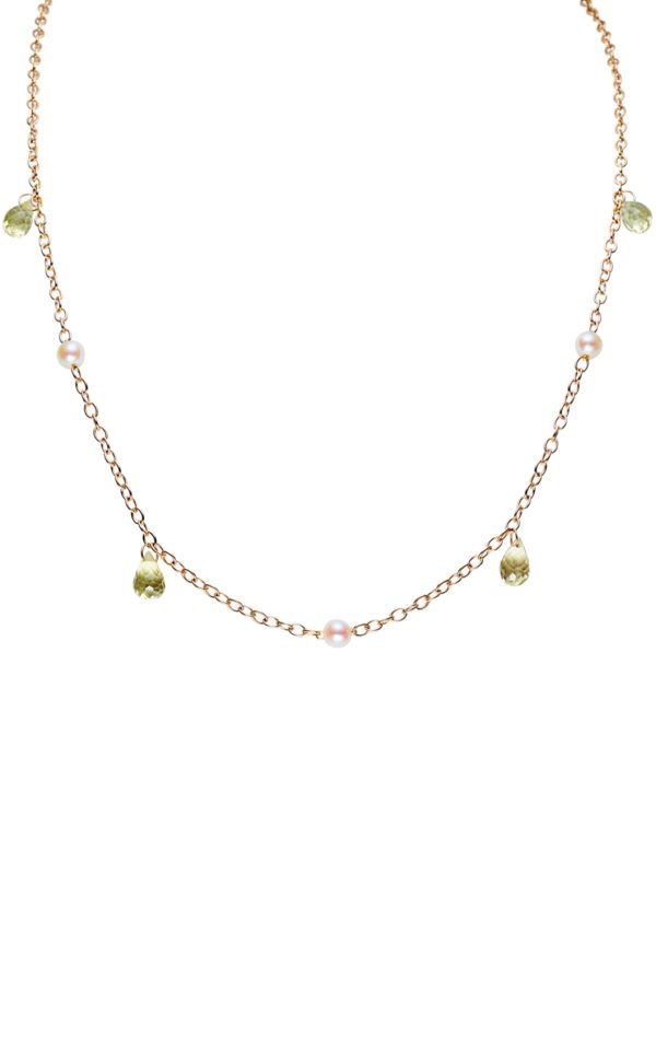 Folie Précieuse Collier or perles de culture et gouttes de peridot JDL Paris