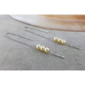 Pendants d'oreilles Trio Sublime - chaine or et perles - JDL Paris