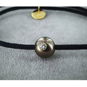 Bracelet homme perle de Tahiti, diamant et or sur cordon - Monoï VIP XL - JDL Paris