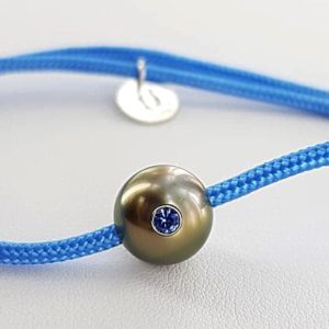 PACIFIC MONOÏ XL   Bracelet homme perle de Tahiti et saphir sur cordon