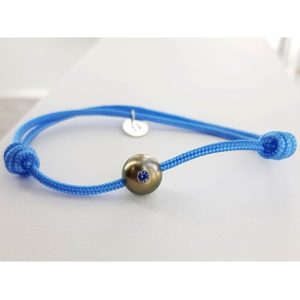 Bracelet homme perle de Tahiti et saphir sur cordon JDL Paris