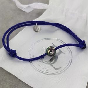 Bracelet homme perle de tahiti et diamant sur cordon - JDL Paris