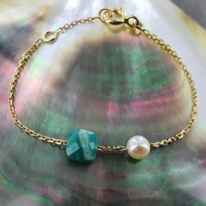 Bijou bébé perle de culture d'Akoya, amazonite et or 18 - La ptite amazone JDL Paris