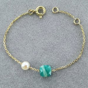 LA P'TITE AMAZONE  Bracelet bébé en or, perle de culture et amazonite