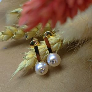 Boucles d'oreilles perles blanches et diamants - Sparkle by JDL Paris
