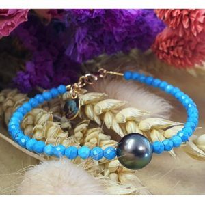 PRETTY MONOÏ   Bracelet perle de Tahiti et turquoise