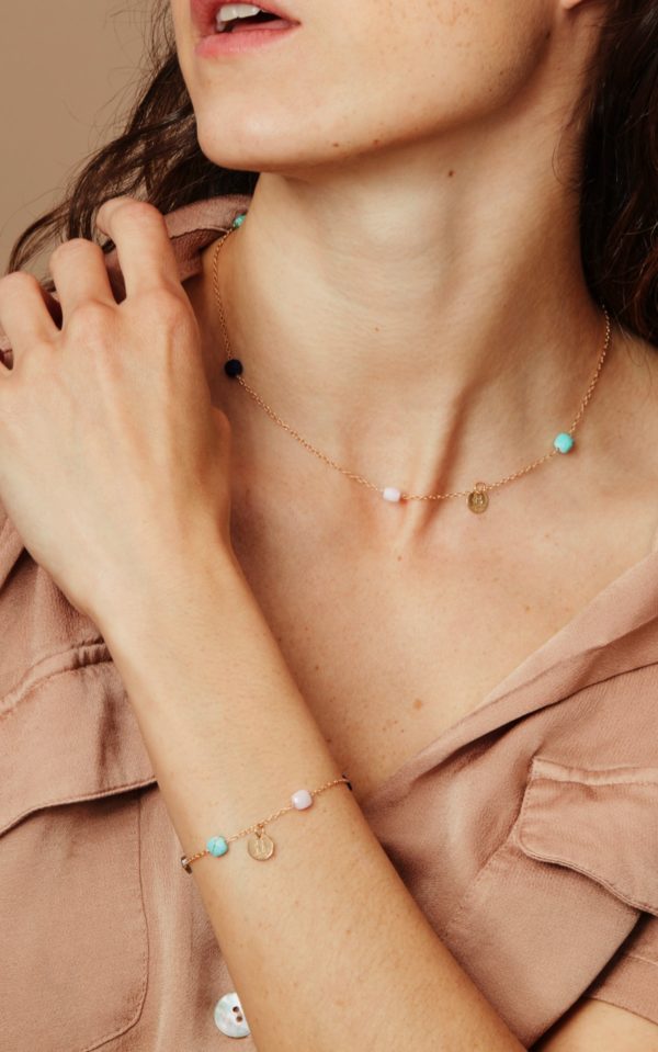 Mineral Candy - Amazonite, Lapis Lazuli, Labradorite, turquoise, opale rose et perle d'Akoya sur or 18K