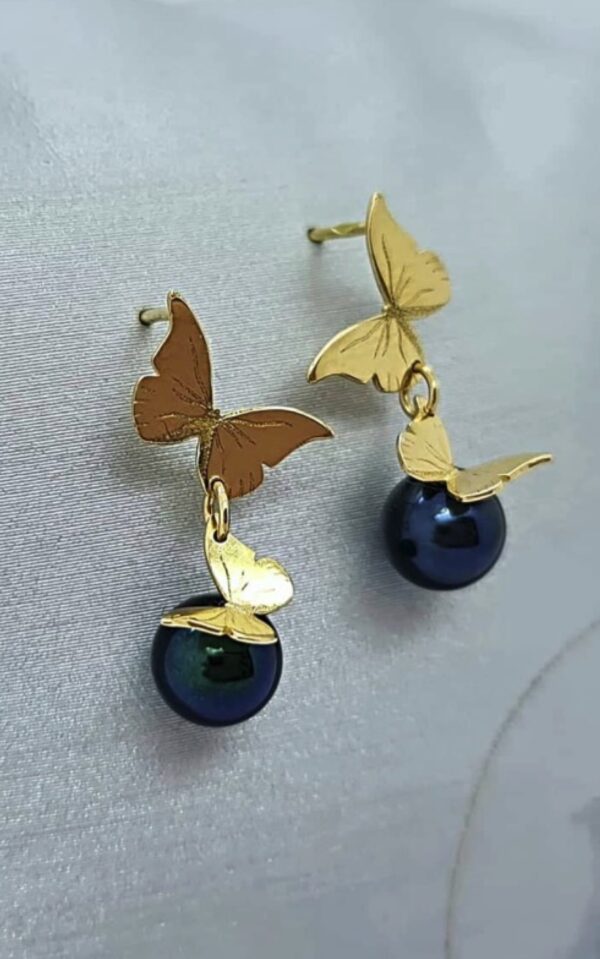 Boucles d'oreilles en or, papillons et perles - JDL Paris